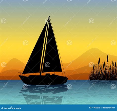 Sailing Boat Silhouette On A Lake Stock Image Image