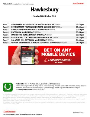 Fillable Online Hawkesbury Printable Form Guide Sunday 12th October