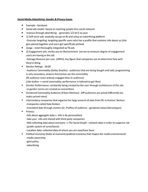 Lecture Notes, Lecture 8 - Social Media Advertising: Gender & Privacy