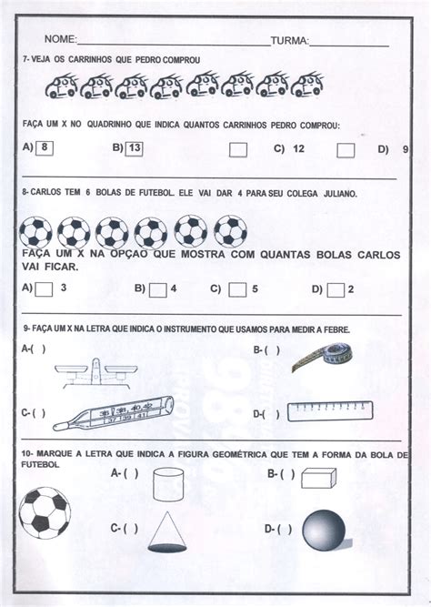 Prova De Matemática 4 Ano Para Imprimir BRAINCP