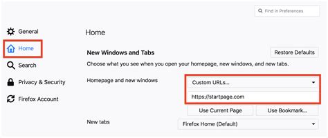 how to make google start page in firefox