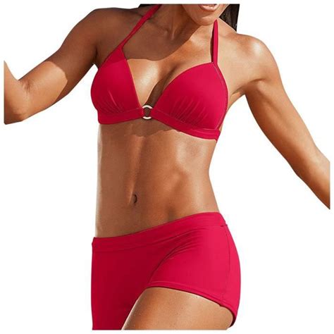 Maillot de bain femme bikini sexy fendu à angle plat de couleur unie