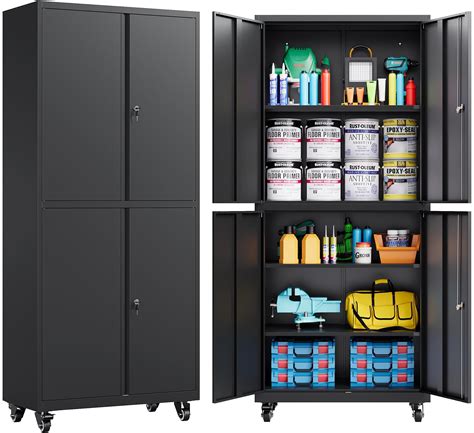 Amazon Sisesol Metal Storage Cabinet With Wheels Rolling Garage