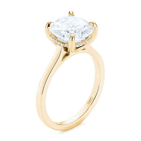 14k Yellow Gold Custom Moissanite And Hidden Halo Diamond Engagement