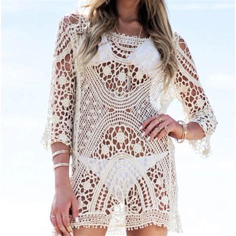 Beach Cover Ups Women Sexy Lace Hollow Crochet Swimwear Bikini Bathing