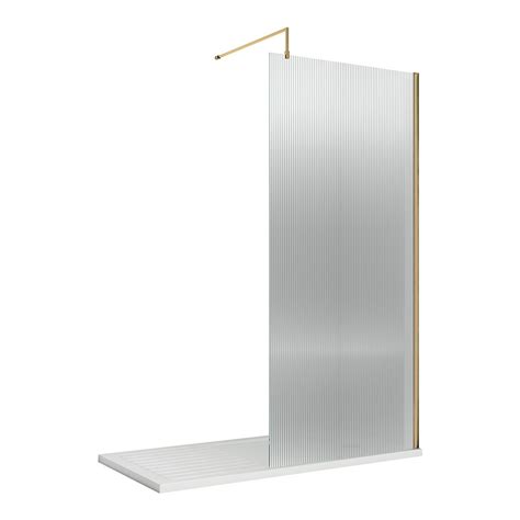 Hudson Reed Fluted Wetroom Shower Screen With Brushed Brass Profile