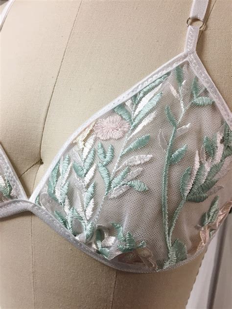 Pastel Floral Embroidered Lingerie Set Triangle Bra Bikini Etsy
