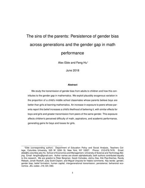 Pdf The Sins Of The Parents Persistence Of Gender Bias Across