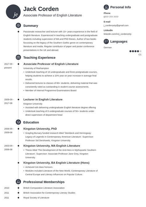 Academic Curriculum Vitae Cv Template Amp Writing Guide Riset