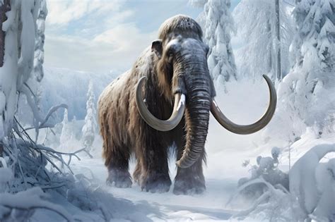 Premium Photo Majestic Woolly Mammoth In A Snowy Forestakukan Concept