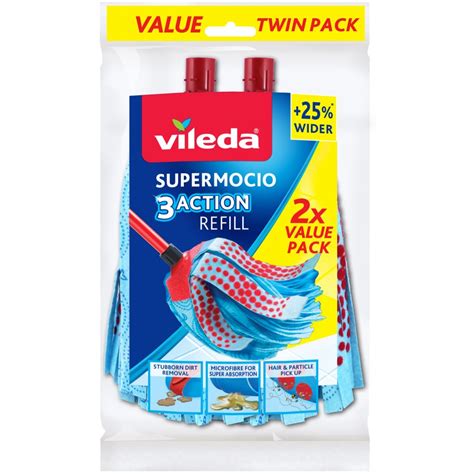 Vileda Supermocio 3 Action Strip Mop Refill Twin Pack Big W