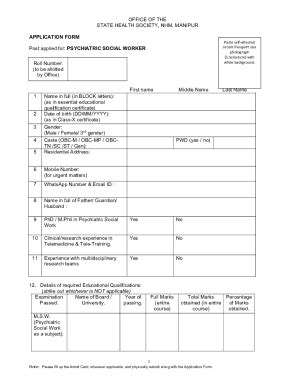 Fillable Online Application Form For Psychiatric Social Worker