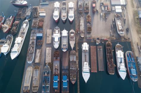 Astillero Moderno Con Docenas De Barcos En Construcci N Vistos Desde