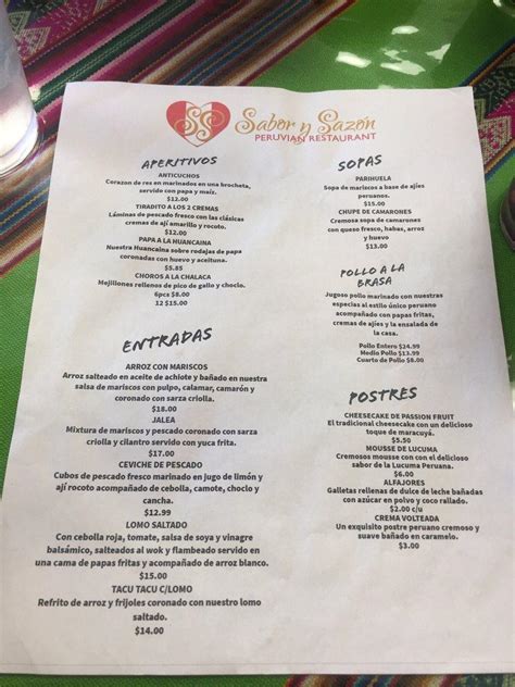 Menu at Sabor y Sazón restaurant Houston