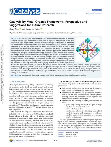 (PDF) Catalysis by Metal Organic Frameworks: Perspective and Suggestions for Future Research