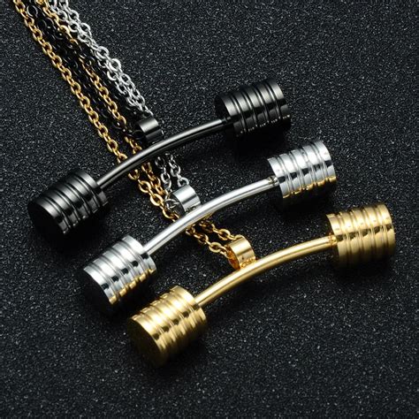 Us7 Cool Fitness Barbell Dumbbell Pendants And Necklaces Stainless Steel For Men Bodybuilding