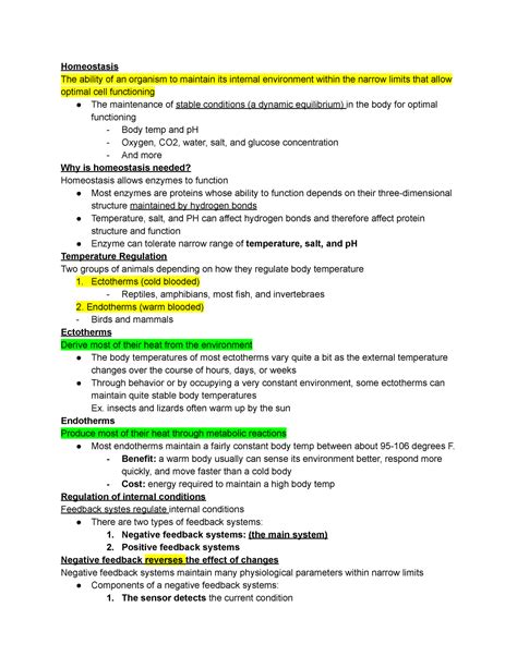 Homeostasis Notes Homeostasis The Ability Of An Organism To Maintain