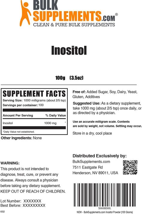 Inositol Puro Vitamina B8 En Polvo Marca BulkSupplements 1 Yaxa Colombia