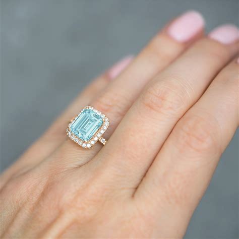 Aquamarine Diamond Engagement Ring K Rose Gold Ct Ad