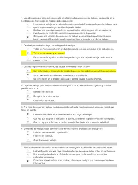 Test 2 De Técnicas De Prevención De Riesgos Laborales Seguridad En El Trabajo E Higiene