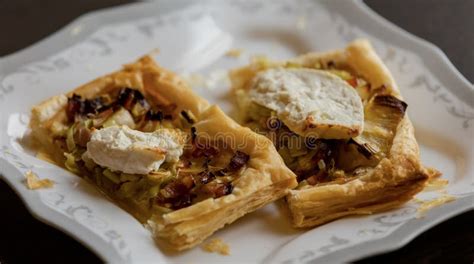 Puff Pastry Appetizer With Bacon Cheese And Leek Stock Photo Image