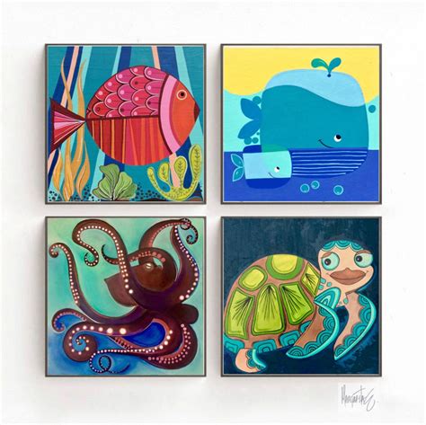 4x Kids Decor Wall Art Canvas Prints ,whimsical Art , Set of 4 Náutica ...