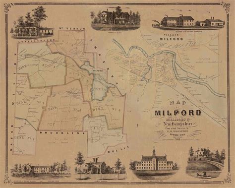 Milford 1854 Old Map New Hampshire Reprint Homeowner Names - Etsy