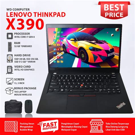 Jual Laptop Lenovo Thinkpad X390 Intel I7 Gen 8 Ram 32gb Onboard Layar 13inch Hitam Bonus Tas