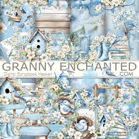 A 347 Ai Bluebird Of Happiness Digital Scrapbook Kit Granny Enchanted