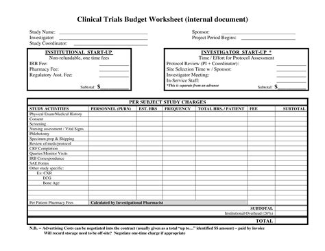 Clinical Trial Budget Templates At Allbusinesstemplates