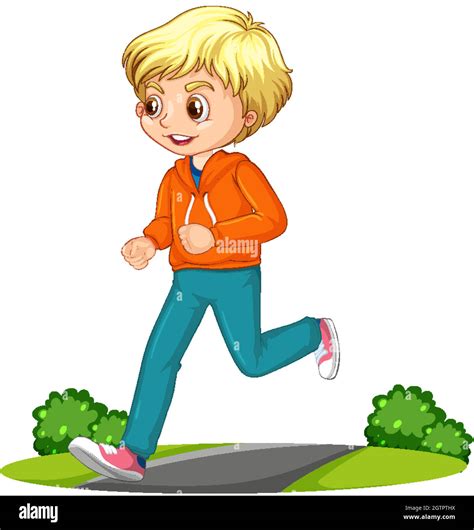 Boy doing running exercise cartoon character isolated Stock Vector ...