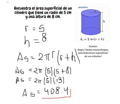 Encuentra el área superficial de un cilindro que tiene un radio de 5 cm