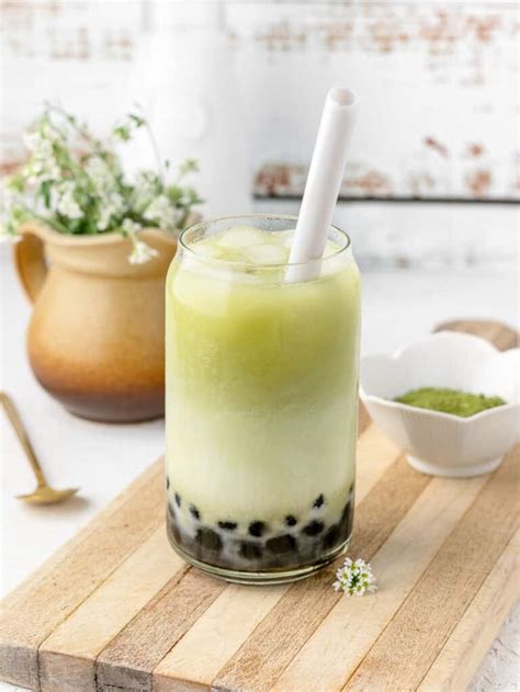 Matcha Milk Tea with Boba - Entirely Elizabeth