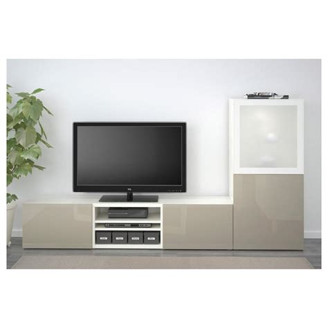 BESSTO Cabinet pour TV combiné portes en verre blanc Selsviken