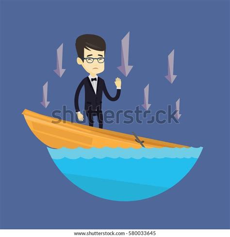 Business Man Standing Sinking Boat Asking Stock Vector Royalty Free
