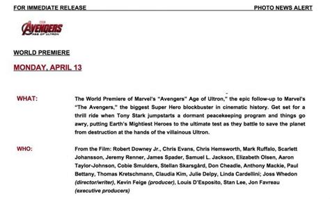 Avengers 2 Premiere Sheet Reveals Additional Cast Member Updated