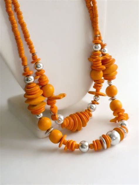 Chunky Orange Necklace Coconut Necklace Wood Necklace Etsy Wooden Bead Necklaces Orange