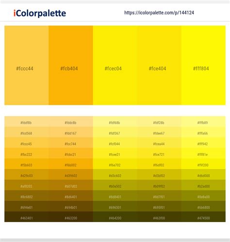 Shades Of Yellow Color Palette Chart Swatches Shades Of Yellow Color