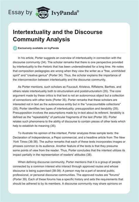 Intertextuality And The Discourse Community Analysis 555 Words Essay Example