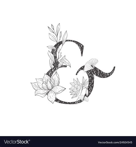 Floral Botanical Alphabet Letter With Plants Vector Image