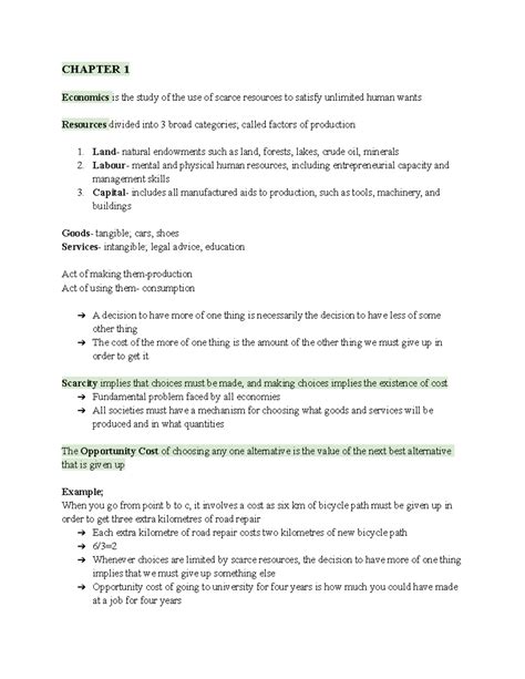 EC120 Economics Review Notes: Chapters 1 to 3 Overview and Concepts