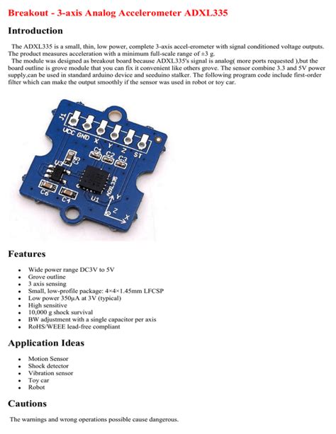 Breakout Axis Analog Accelerometer Adxl Introduction