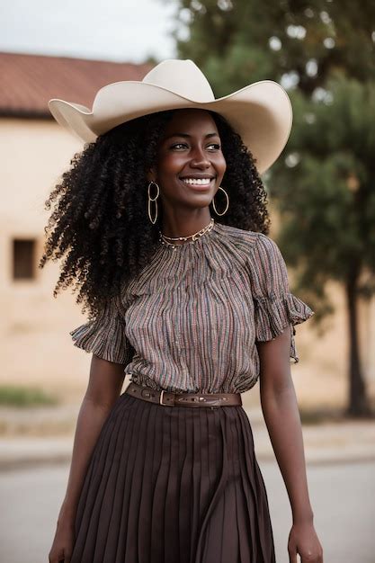 Premium AI Image | Black woman wearing cowboy hat and casual clothes