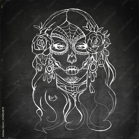 Skull girl illustration Stock Vector | Adobe Stock