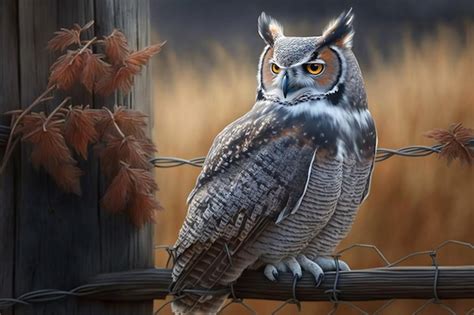 Premium Ai Image A Painting Of An Owl With Yellow Eyes And Orange