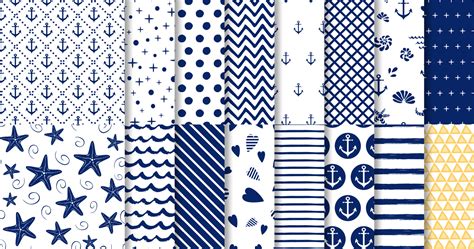 Set Of Marine And Nautical Backgrounds In Navy Blue And White Colors