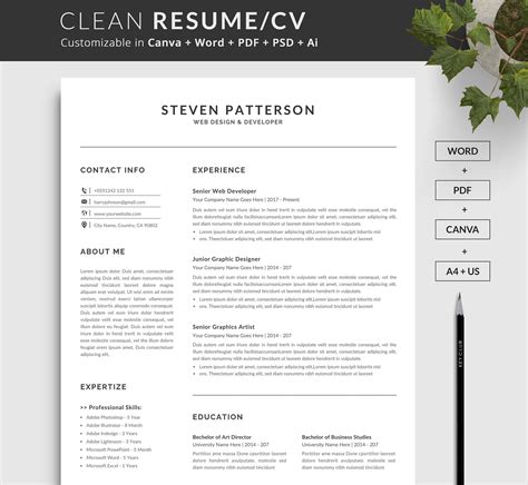 Canva Resume Template Modern & Professional Resume Template for Word CV ...