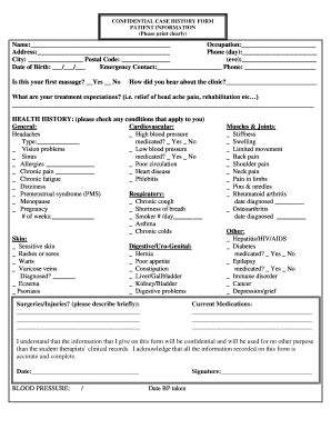 Fillable Online Confidential Case History Form Patient Information Fax