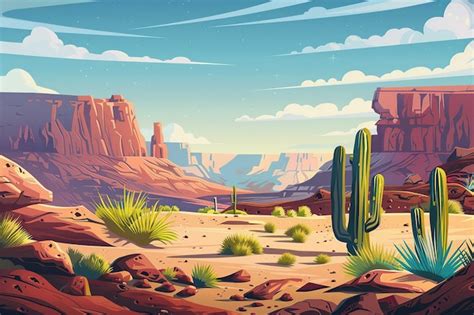 Desert Canyon Illustration Style Landscape Premium Ai Generated Image