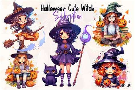 Cute Witch Halloween Sublimation Clipart Graphic By Aspect Studio